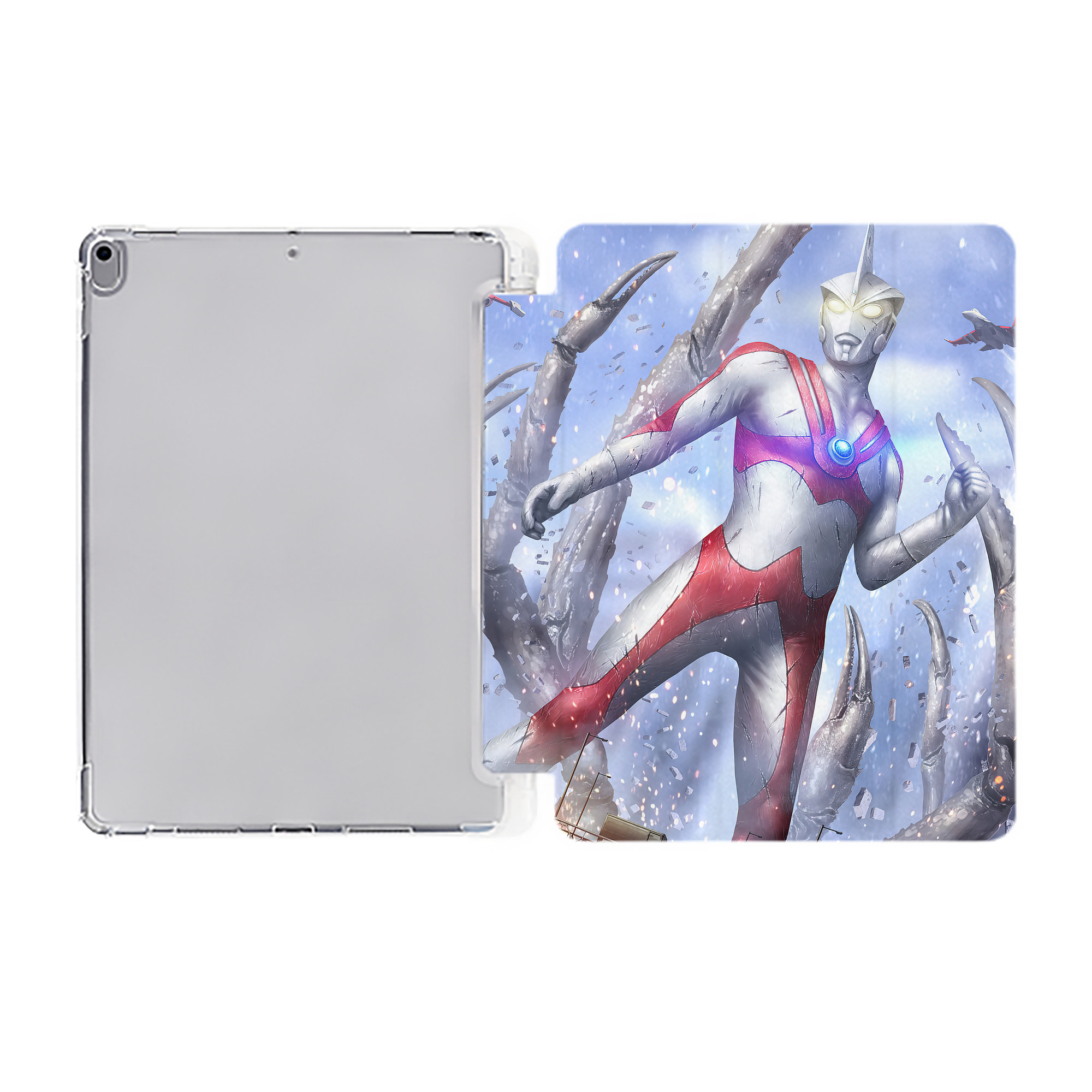（画像用） ウルトラマン Ultraman IPad ケース ペン収納付き 三つ折りスタンド PUレザー×シリコン 対応機種9.5/10.5/10.9インチ